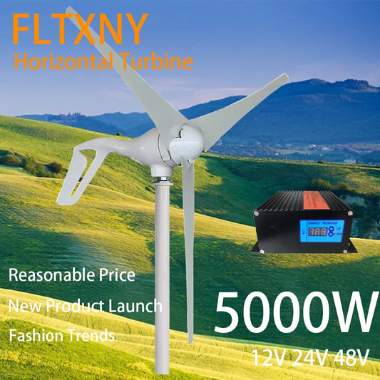 Wind Turbine Generator 5000W 12V 24V 48V 220V DC 5 Blades With MPPT Controller System Portable Windmills Renewable Energy by 54Grid - Renewable Energy Store