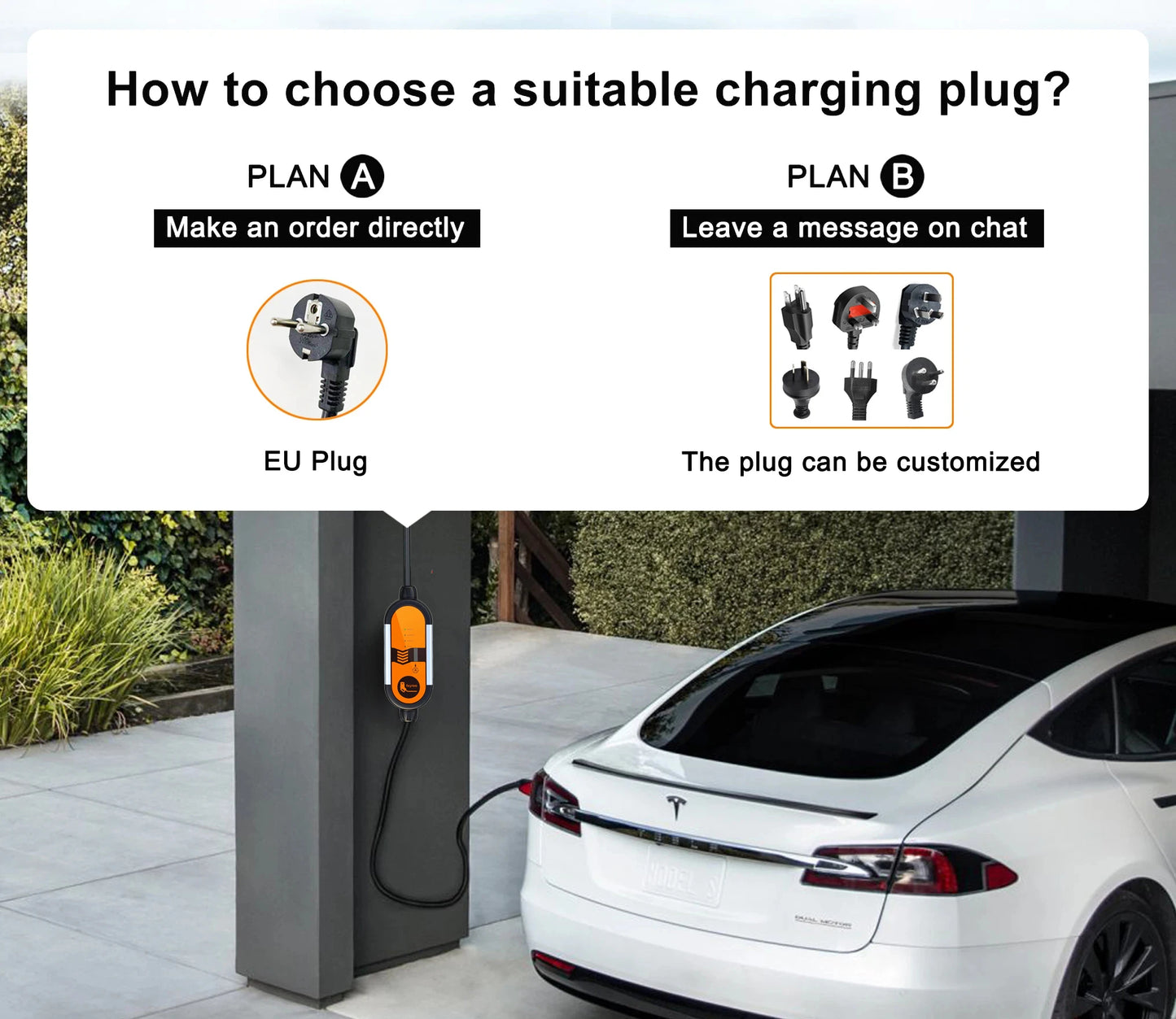 feyree Type2 16A 3.5KW Portable EV Charger EVSE Charging Cable 5m with Schuko Plug Current Adjustable for Electric Car Charger