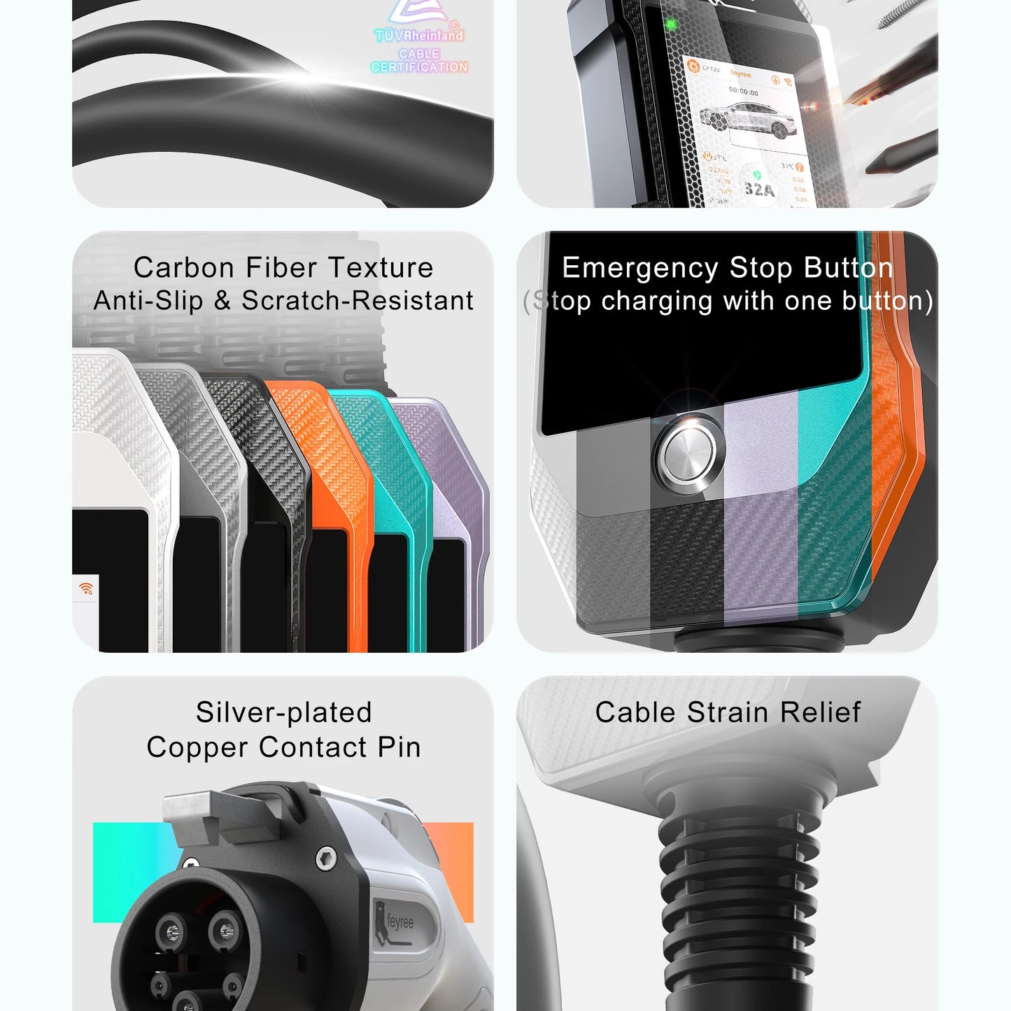 feyree 4.3'' TouchScreen Type1 Charging Plug Portable 7kW EV Charger Dual Temp Portection with Smart APP OTA Upgrade AC Charger