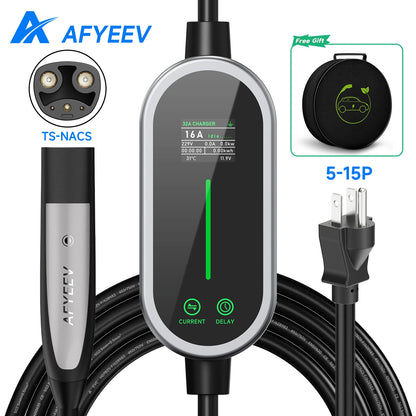 AFYEEV 16A 3600W Portable EV Charger For Tesla EU US Plug 5M TS-NACS Electric Car Charger For Tesla Model X/Y/S/3/Cybertruck