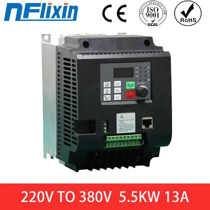 AC Frequency Inverter VFD, Single Phase 220V In, 3 Phase 380V Out, Adjustable Powers from 1.5KW to 11KW by 54Grid - Renewable Energy Store