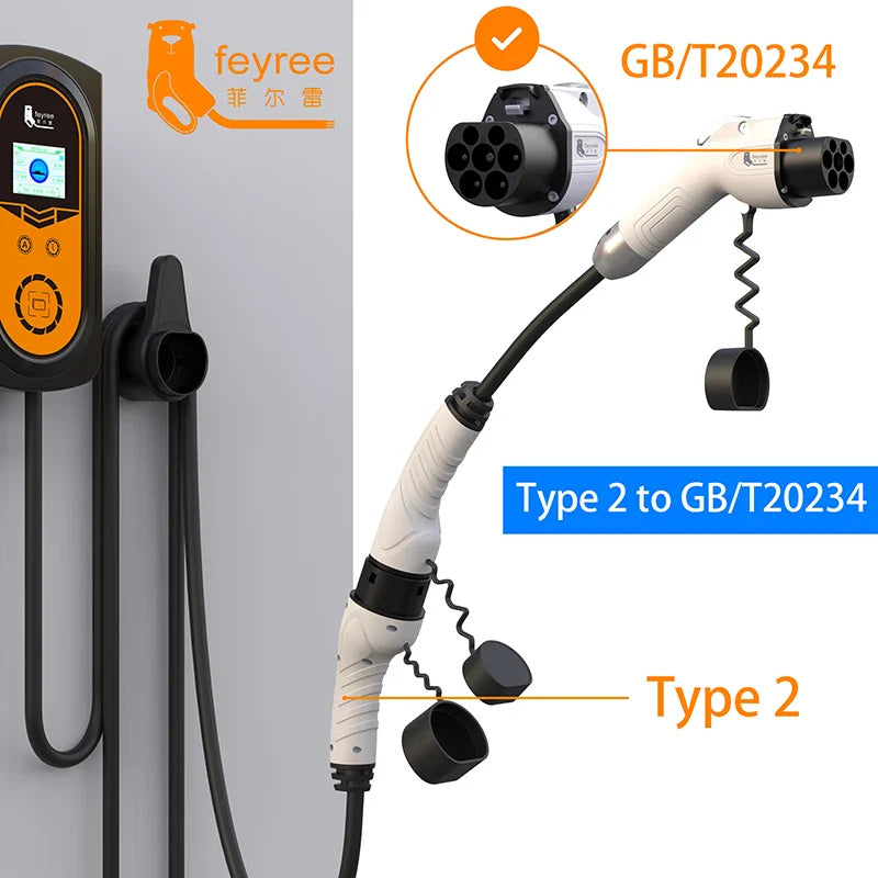 feyree Type2 Male Plug to GB/T Car Charger Adapter for Electric Car Charging Cable Portable EV Charger Plug 16A 11KW 32A 22KW by 54Grid - Renewable Energy Store