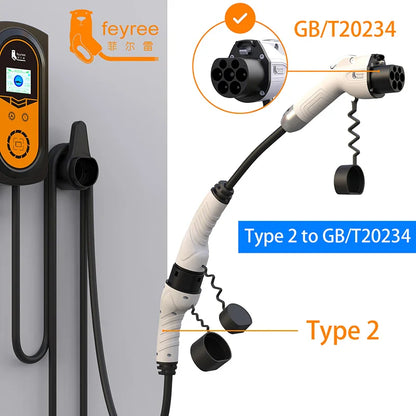 feyree Type2 Male Plug to GB/T Car Charger Adapter for Electric Car Charging Cable Portable EV Charger Plug 16A 11KW 32A 22KW by 54Grid - Renewable Energy Store