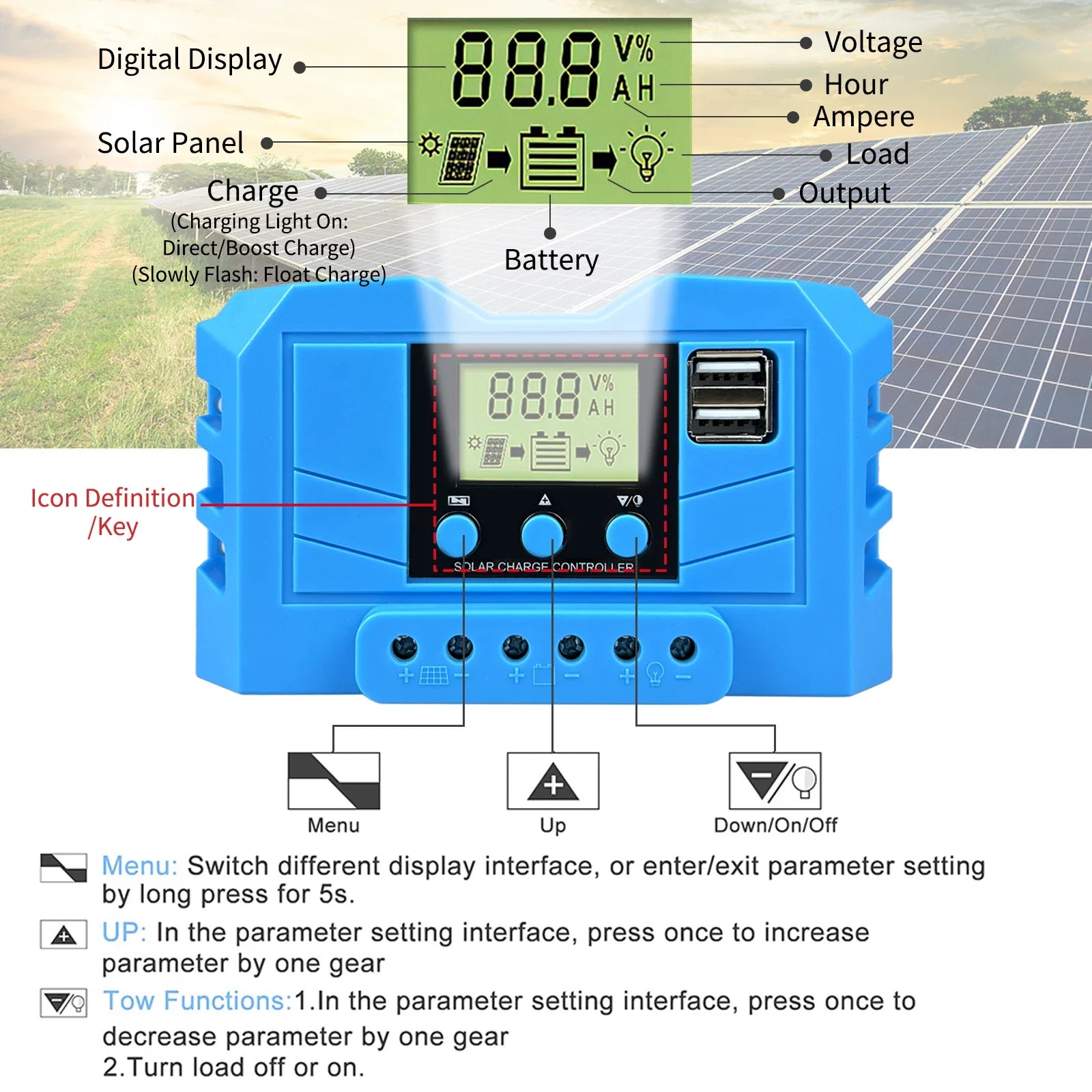 MPPT 30A Solar Charge Controller 12V 24V 720W System With USB Output by 54Grid - Renewable Energy Store
