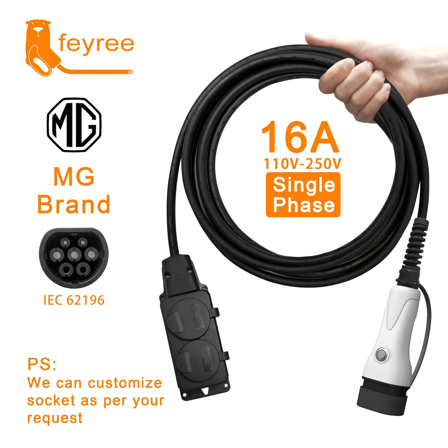 feyree EV Charger Type2 16A with EU Socket Outdoor Power Station V2L Cable Electric Car Side Discharge Plug ( Upgraded Version)