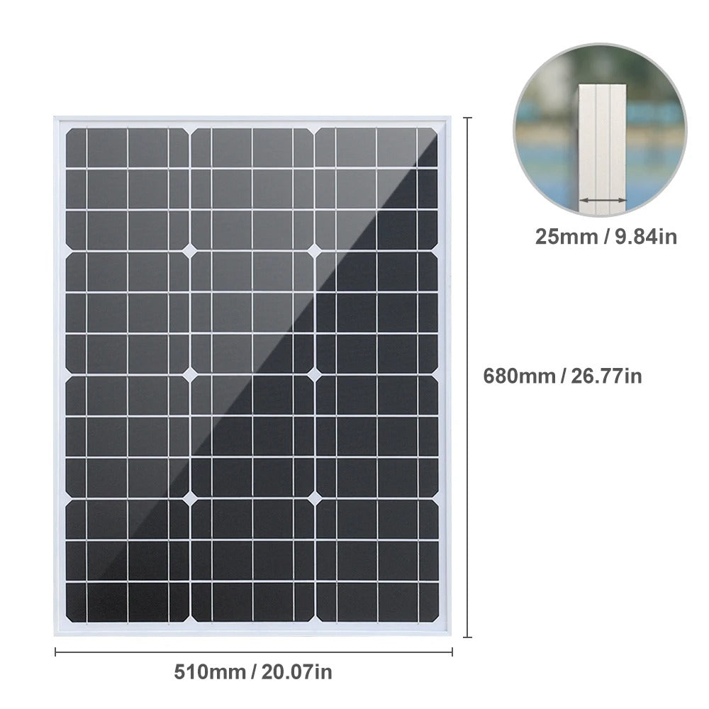 Wuzeck 50 Watt Solar Panel Rigid Glass Solar Module 50w 18v Cell Battery Charger Fast Home Outdoor Car Boat Camping 12v 24v 36v by 54Grid - Renewable Energy Store
