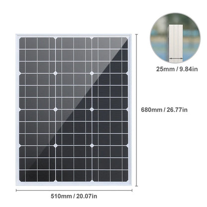 Wuzeck 50 Watt Solar Panel Rigid Glass Solar Module 50w 18v Cell Battery Charger Fast Home Outdoor Car Boat Camping 12v 24v 36v by 54Grid - Renewable Energy Store