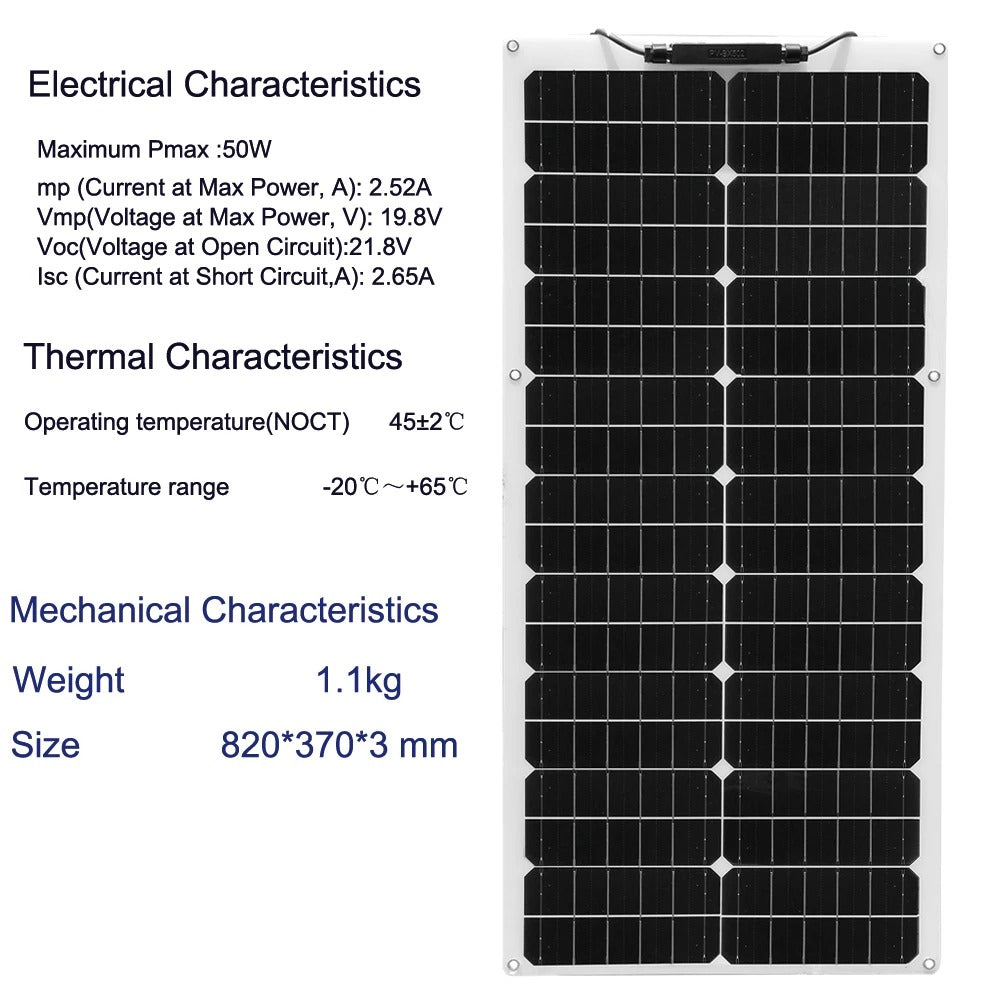 Wuzeck 50w Flexible Solar Panel Kit 12v 100w Pv Solar Module Kit 24v Solar Cell Home Outdoor Car Boat Battery Camping Solarpanel by 54Grid - Renewable Energy Store