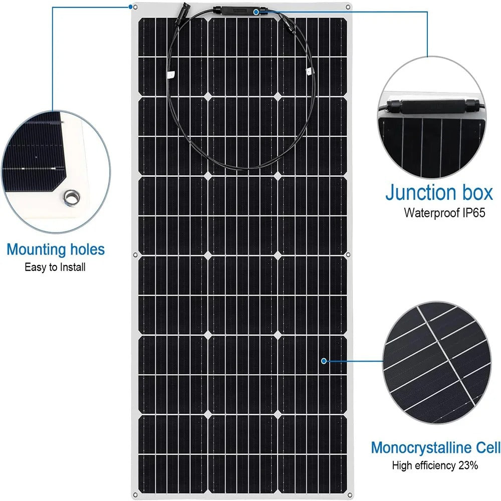 Wuzeck Flexible Solar Panel 12v/24v Starter Kit, 1-5pcs 100w Monocrystalline Solar Panel,off Grid Power For Rvs Boat Caravan by 54Grid - Renewable Energy Store