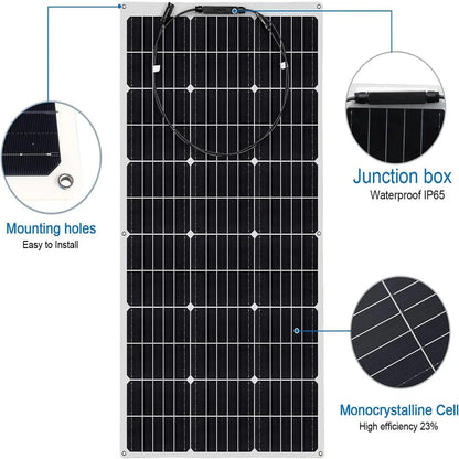 Wuzeck Flexible Solar Panel 12v/24v Starter Kit, 1-5pcs 100w Monocrystalline Solar Panel,off Grid Power For Rvs Boat Caravan by 54Grid - Renewable Energy Store