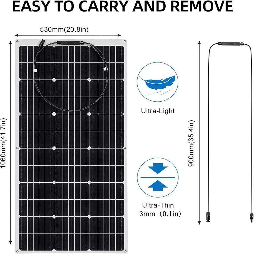 Wuzeck Flexible Solar Panel 12v/24v Starter Kit, 1-5pcs 100w Monocrystalline Solar Panel,off Grid Power For Rvs Boat Caravan by 54Grid - Renewable Energy Store