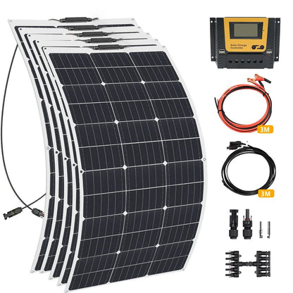 Wuzeck Flexible Solar Panel 12v/24v Starter Kit, 1-5pcs 100w Monocrystalline Solar Panel,off Grid Power For Rvs Boat Caravan by 54Grid - Renewable Energy Store