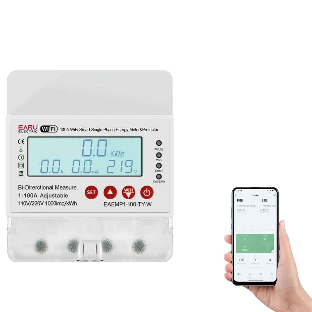 100A Tuya WiFi Smart Single Phase Energy Meter Over Under Voltage Protector Electricity Bi-Directional Measure kWh Power Meter by 54Grid - Renewable Energy Store