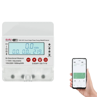 100A Tuya WiFi Smart Single Phase Energy Meter Over Under Voltage Protector Electricity Bi-Directional Measure kWh Power Meter by 54Grid - Renewable Energy Store